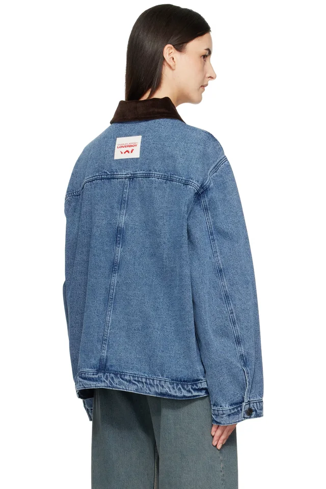Charles Jeffrey LOVERBOY Blue Corduroy Collar Denim Jacket, photo 3 of 4 from SSENSE