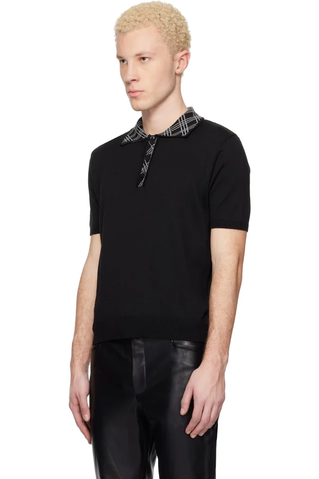 Ernest W. Baker Black Collar Check Jacquard Polo, photo 4 of 5 from SSENSE