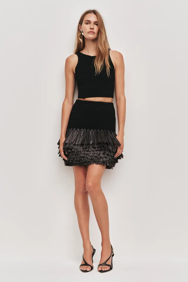 AJE Agave Knit Raffia Mini Skirt in Black from Aje, photo 1 of 1