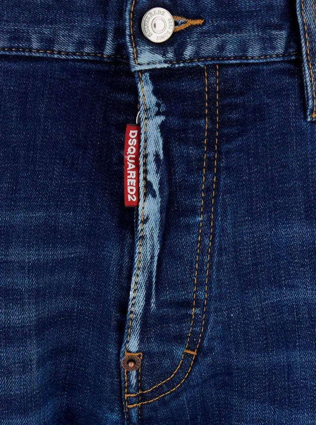 Dsquared2 '643' Blue Jeans with Ripped Details All-Over and Logo Patch on the Back in Denim Men in Blue 100% Cotton, photo 5 of 6 from Gaudenzi Boutique