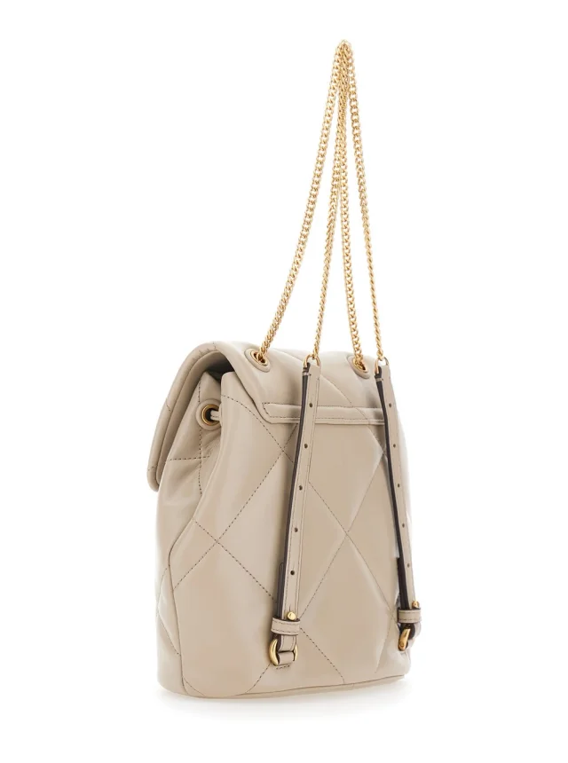 Tory burch 'Kira' Beige Backpack with Metallic Logo Plate on Front in Quilted Leather for Women in Beige 100% Cow, photo 4 of 11 from Gaudenzi Boutique