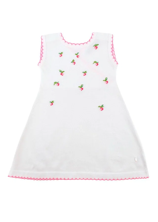 Baby Dior White & Pink Strawberry Embroidery Cardigan and Dress Set in White from HEWI
