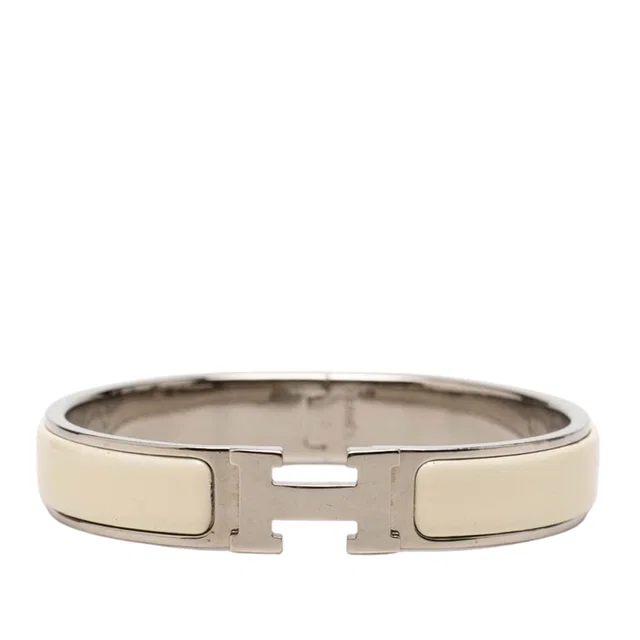 White Hermès Narrow Enamel Clic H Bracelet PM in White from Designer Revival