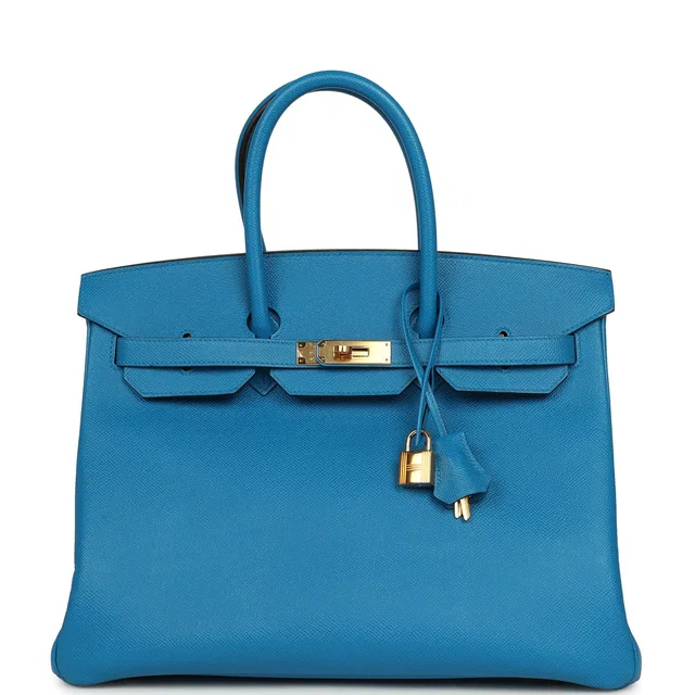 Hermès Birkin 35 Bleu Zanzibar Epsom Gold Hardware in Blue Epsom leather from Madison Avenue Couture