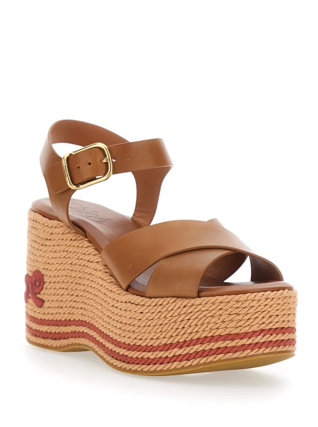 CHLOÉ brown Wedges with embroidered logo on the heel in leather for women in Brown 100 % Calf, photo 3 of 8 from Gaudenzi Boutique