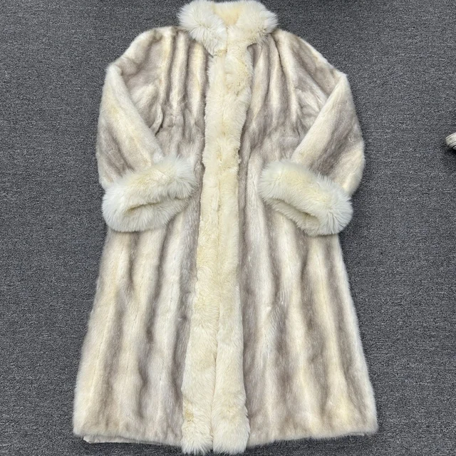 Dior Luxurious Faux Fur Coat Womens L Cream Grey Striped Long Fur Coat in gray from Poshmark