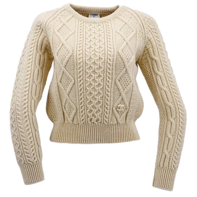 Chanel 1996 Fall Wool Fisherman Knit Jumper #44 in Wool from AMORE Vintage Tokyo
