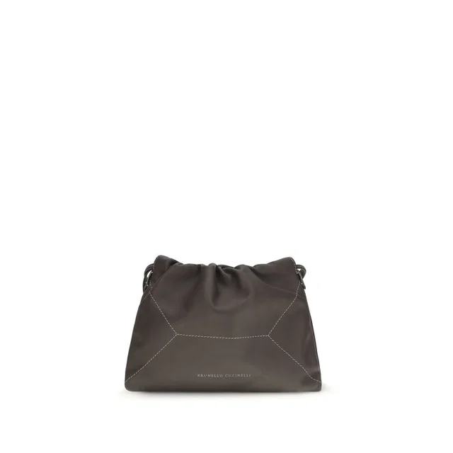 Brunello Cucinelli Brown Calf Leather Bos Taurus Shoulder Bag in Brown Calfskin from HEWI