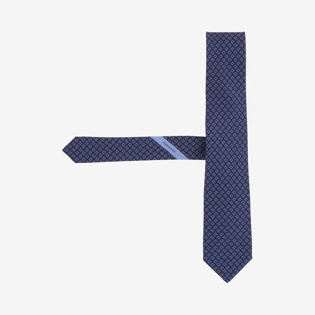 Ferragamo Silk Jacquard Necktie — Navy Neckties in Navy Silk from HEWI
