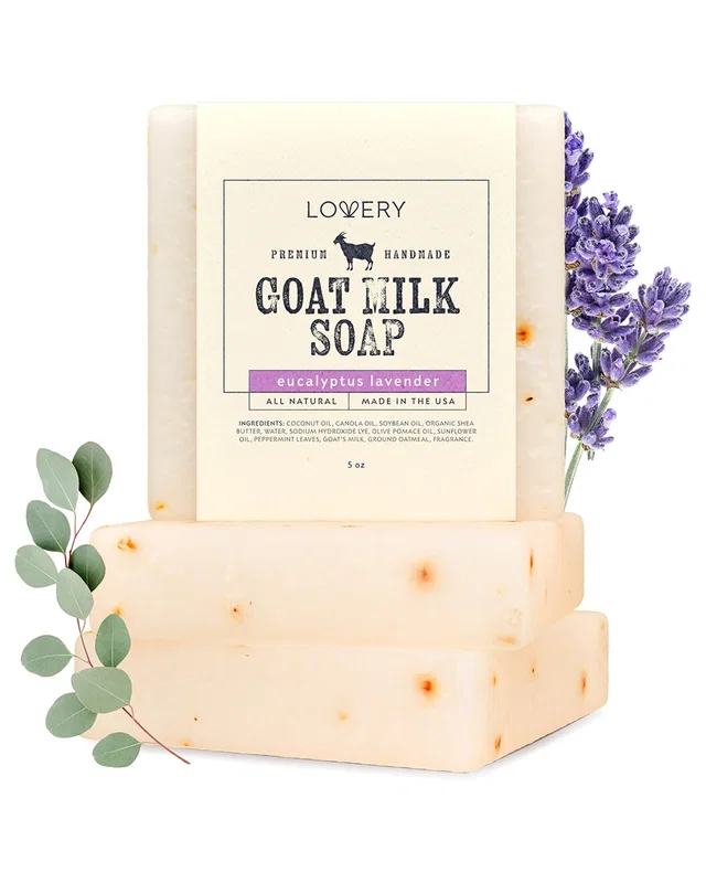 Lovery Pack of 3 Eucalyptus Lavender Handmade Goat Milk Soap Bars, image 1 of 1 from Rue La La