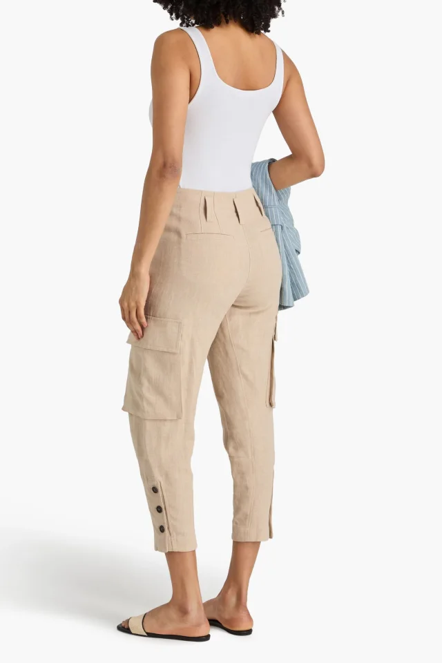Brunello Cucinelli Cropped Linen Tapered Cargo Pants in Beige, photo 3 of 4 from THE OUTNET