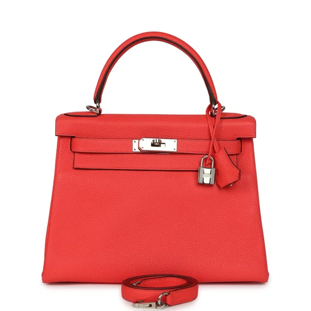 Hermès Kelly Retourne 28 Rose Texas Clemence Palladium Hardware in Pink Clemence leather from Madison Avenue Couture