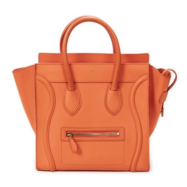 Celine Mini Luggage Handbag Orange Calfskin in Orange Calfskin from The Reluxe