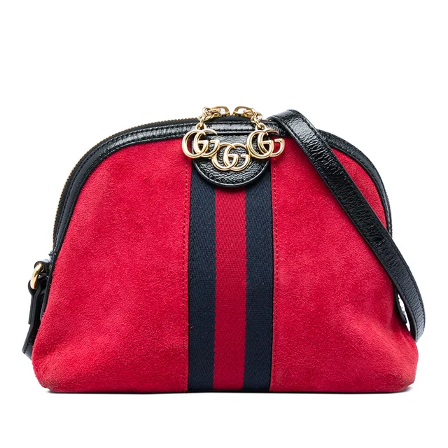 Red Gucci Small Suede Web Ophidia Dome Crossbody in Red Suede from Designer Revival