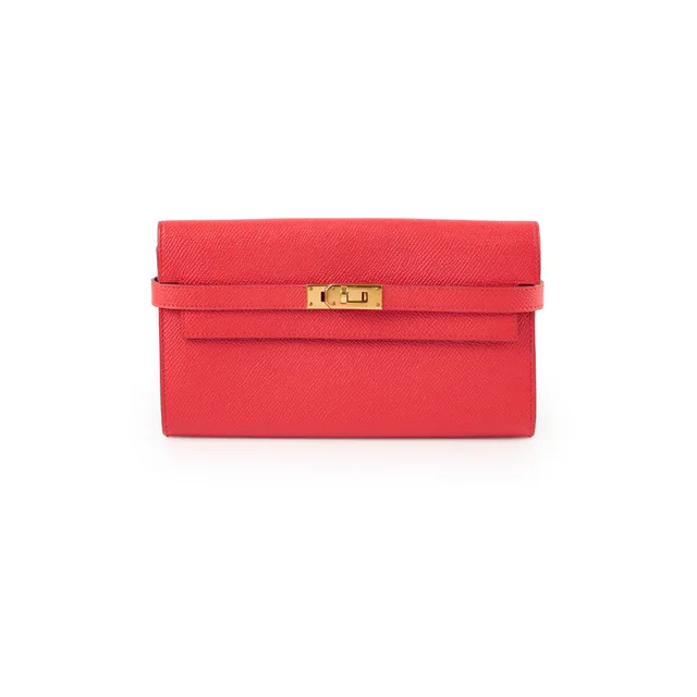 Hermès Kelly Wallet Rouge Tomate (S5) Epsom Gold hardware X Stamp in Red Epsom leather from The Purse Affair