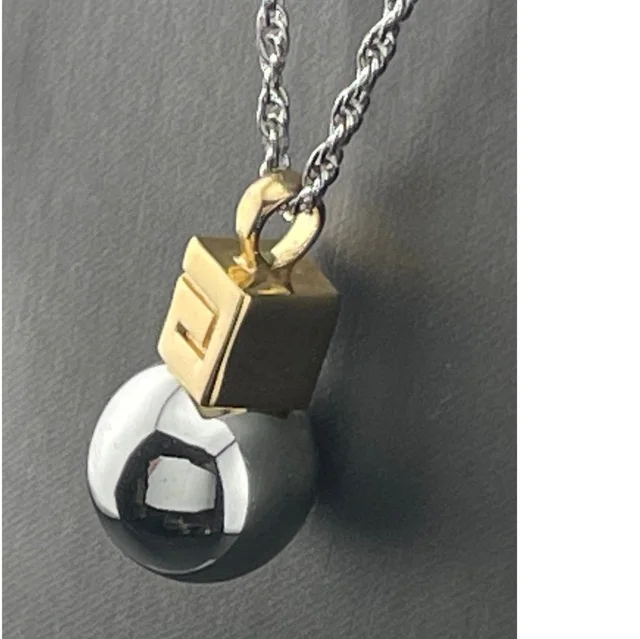Givenchy Orb Pendant Necklace Silver Tone Gold Cube Charm Long 35" Modernist 90s in silver|gold|gray from Poshmark, photo 1 of 1