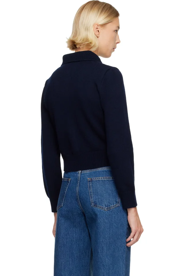 A.P.C. Navy Polo Shirt Collar Cardigan, photo 3 of 4 from SSENSE