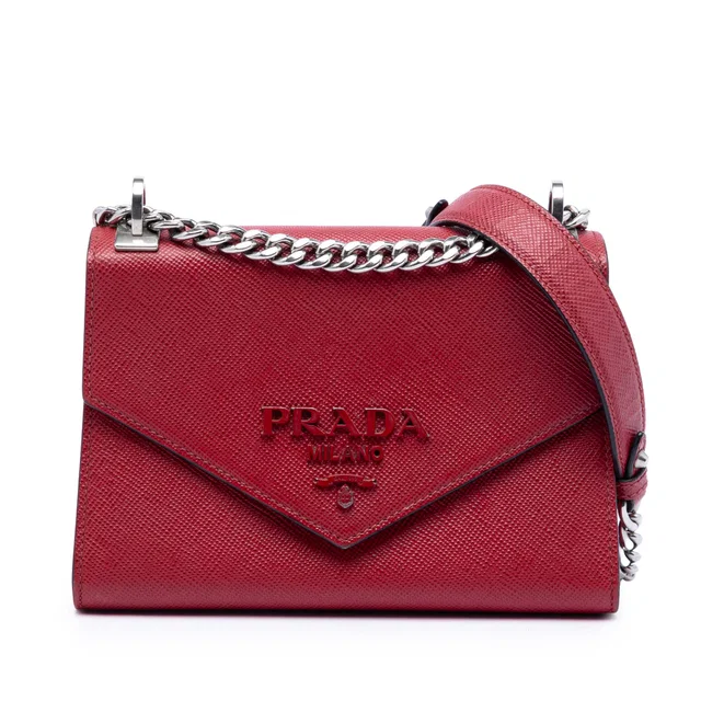 Red Prada Saffiano Cuir Monochrome Envelope Crossbody in Red Saffiano leather from Designer Revival