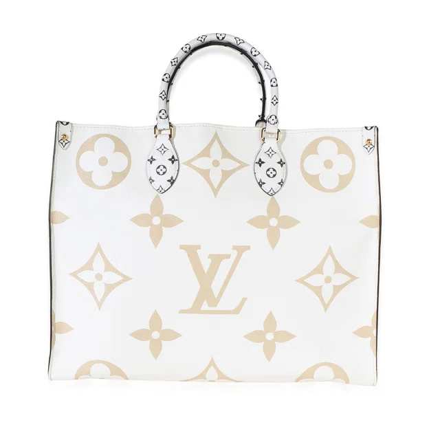 Louis Vuitton Kaki Beige Giant Monogram Canvas Onthego GM in Beige Coated canvas from myGemma