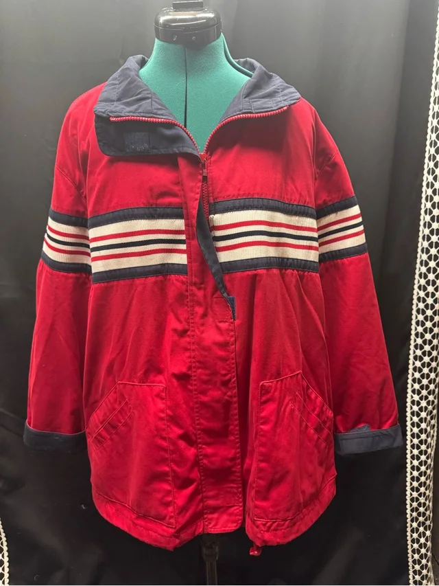 Mulberry Red Hooded Jacket With Navy Trim in red|blue from Poshmark