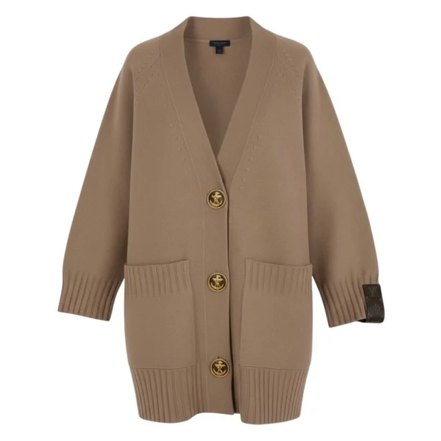 Louis Vuitton Long Knit Cardigan Anchor Button Pink Beige Wool in Beige Wool from The Reluxe