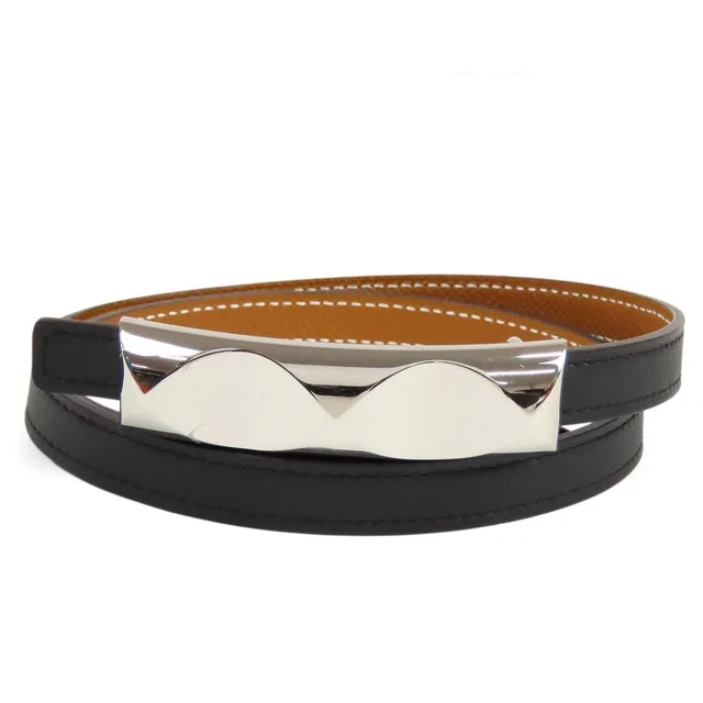 Hermès Belt Black Gold Silver Swift Epsom 70 in Black Epsom leather from The Reluxe
