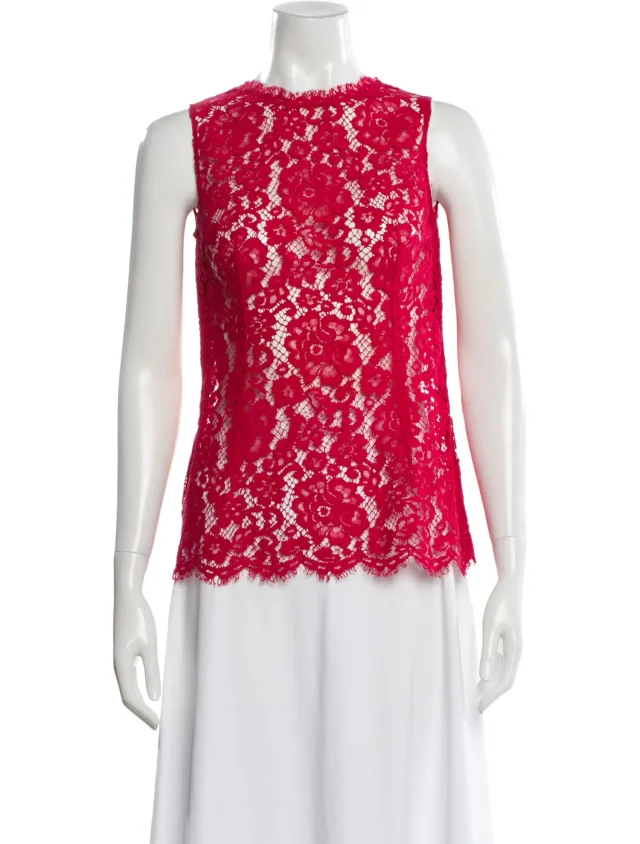 Dolce & Gabbana Lace Pattern Crew Neck Top in red from The RealReal, photo 1 of 1