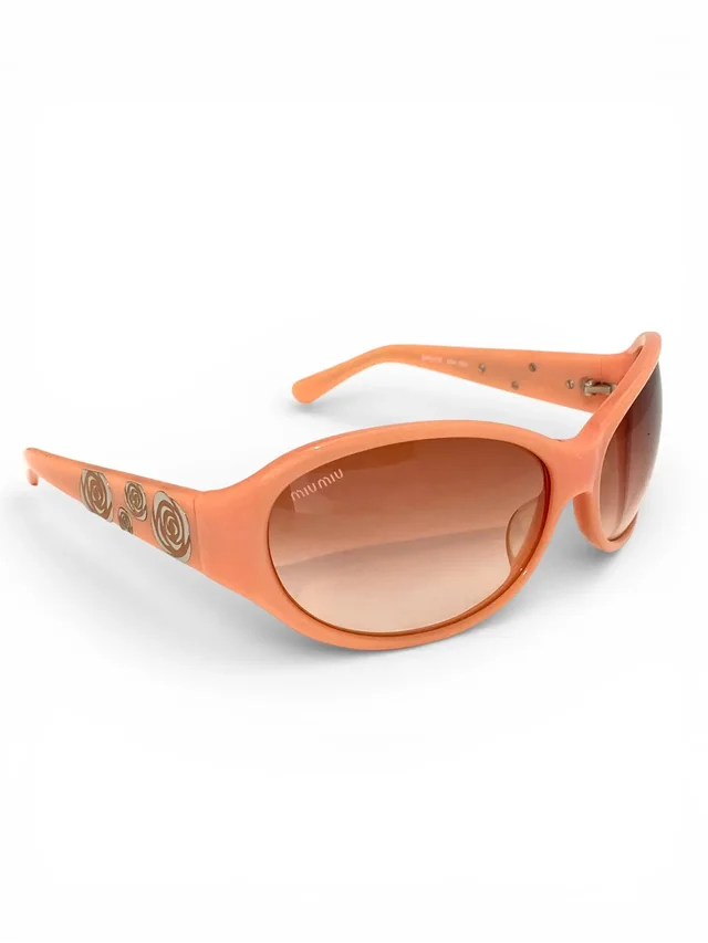 Miu Miu Flower Floral Logo Peach Retro Oval Sunglasses Y2K in multicolor from Grailed