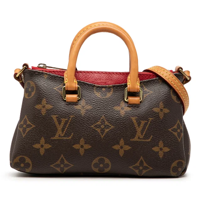 Brown Louis Vuitton Monogram Nano Pallas Satchel in Brown Coated canvas from Designer Revival