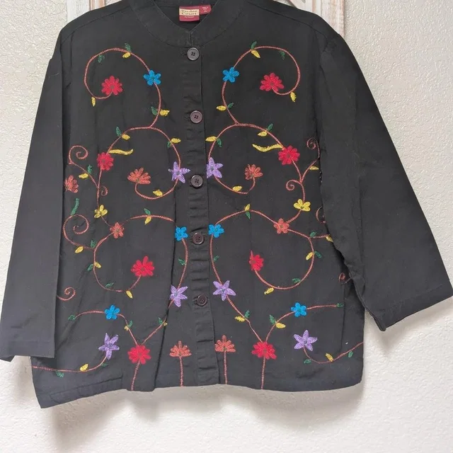 Tudor Women's Jacket - Black/Multi in multicolor|black from Depop