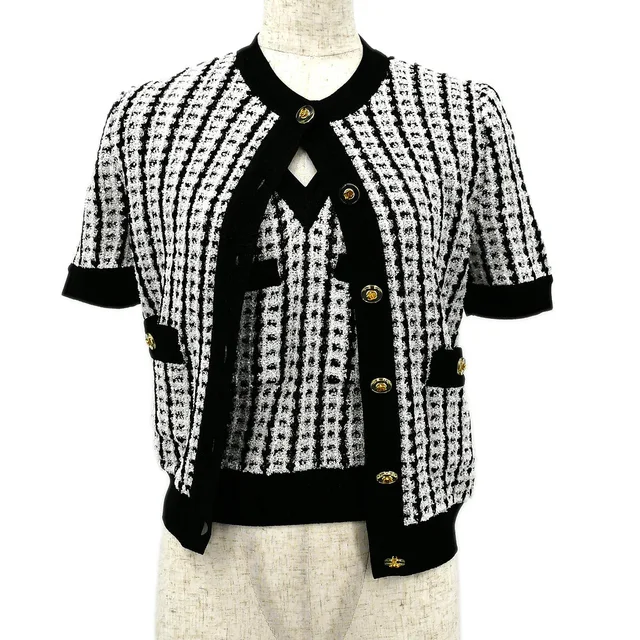 Chanel 1997 Spring tweed knitted top and cardigan #38 in Tweed from AMORE Vintage Tokyo