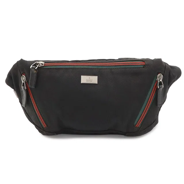 Gucci Sherry Line Belt Bag Waist Pouch Hip Nylon Canvas Black Silver in Black Canvas from The Reluxe