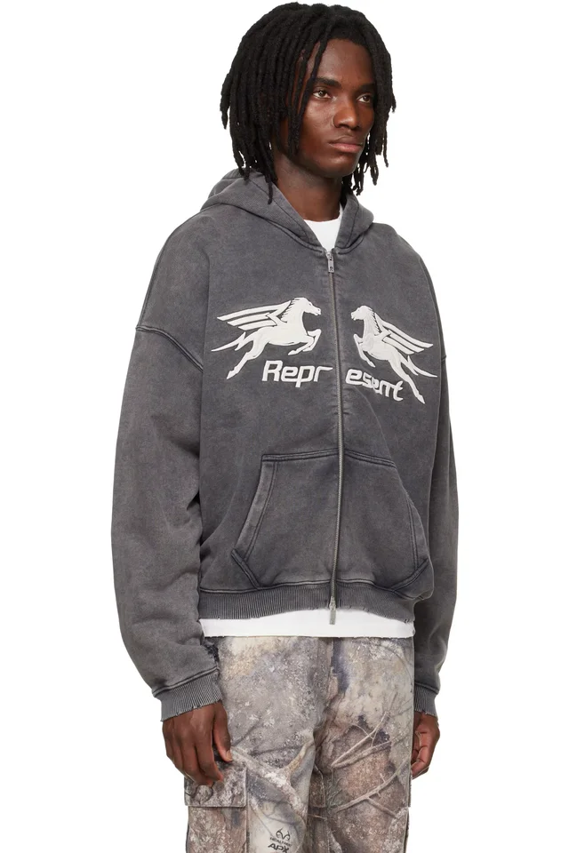 Represent Gray Pegasus Zip Through Hoodie, photo 2 of 2 from SSENSE