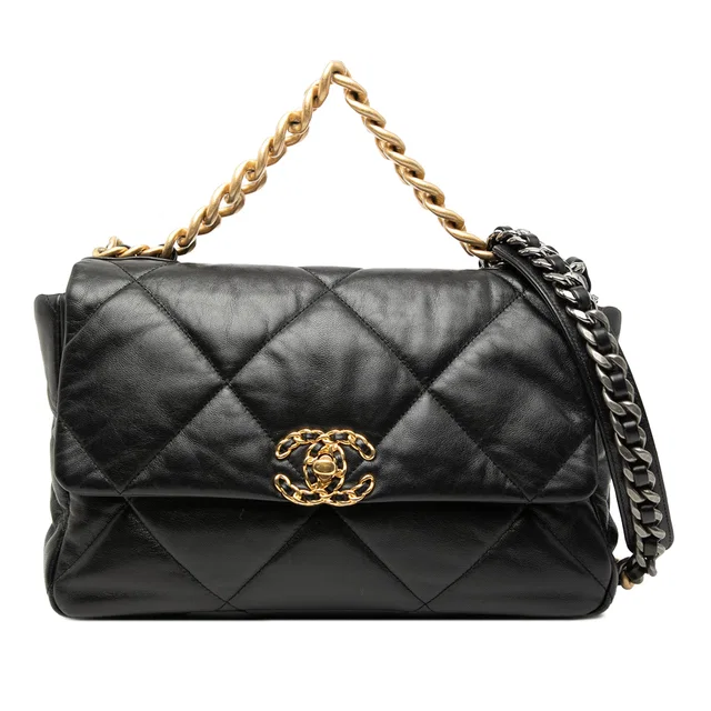 Black Chanel Large Lambskin 19 Flap Satchel in Black Lambskin from Designer Revival