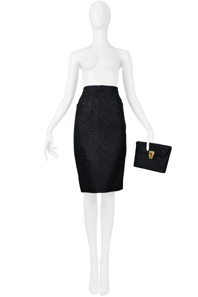 Saint Laurent Black Pencil Skirt & Gem Clutch Set in Black from Resurrection Vintage