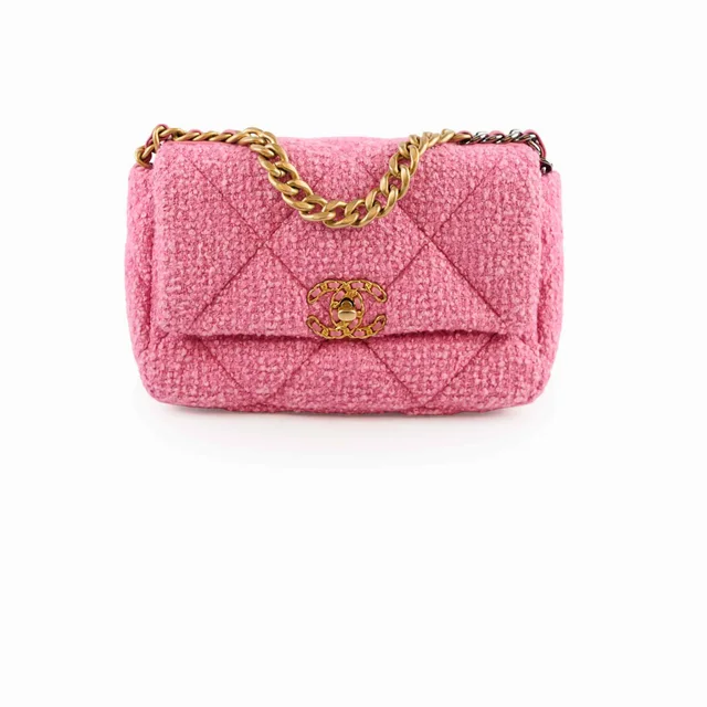 Small Chanel 19 in Pink Tweed from The Purse Affair