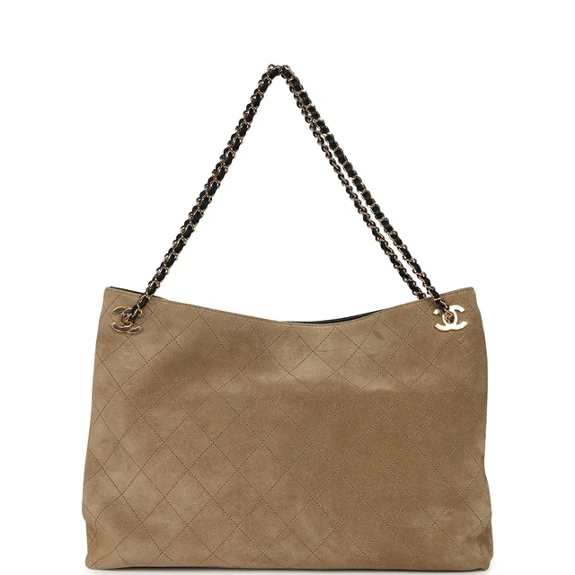 Chanel Large "Eyes on You" CC Shopping Bag Dark Beige Suede Gold Hardware in Beige Suede from Madison Avenue Couture