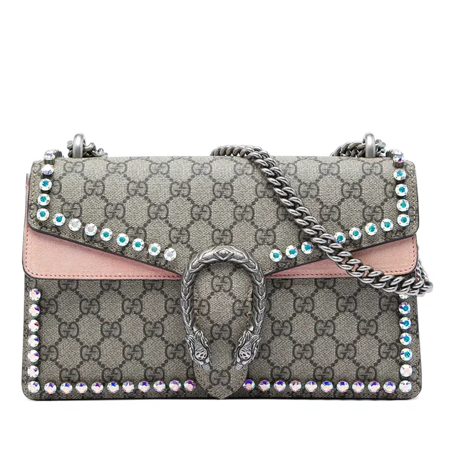 Beige Gucci Medium GG Supreme Crystal Dionysus Shoulder Bag in Beige Suede from Designer Revival