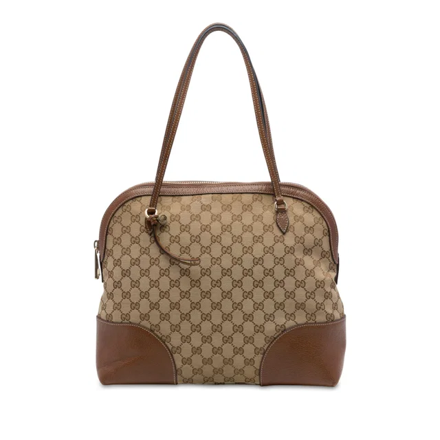 Beige Gucci Medium GG Canvas Bree Dome Tote in Beige Canvas from Designer Revival