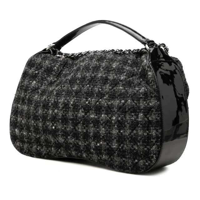 Black Chanel CC Tweed Top Handle Flap Satchel in Black Tweed from Designer Revival, photo 2 of 2