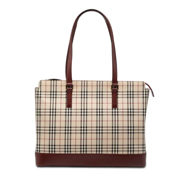 Red Burberry House Check Canvas Tote in Red Canvas from Designer Revival