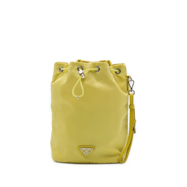 Yellow Prada Tessuto Drawstring Pouch in Yellow Nylon from Designer Revival