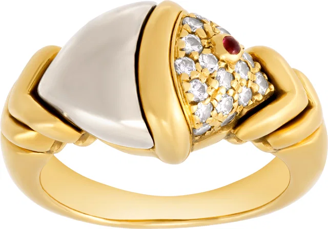 Bvlgari Diamond Naturalia Fish Ring in White Gold, Yellow Gold from Gray And Sons