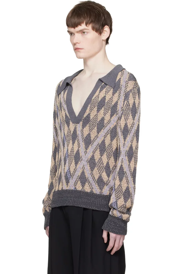 Dries Van Noten Gray & Beige Knit Polo, photo 4 of 5 from SSENSE