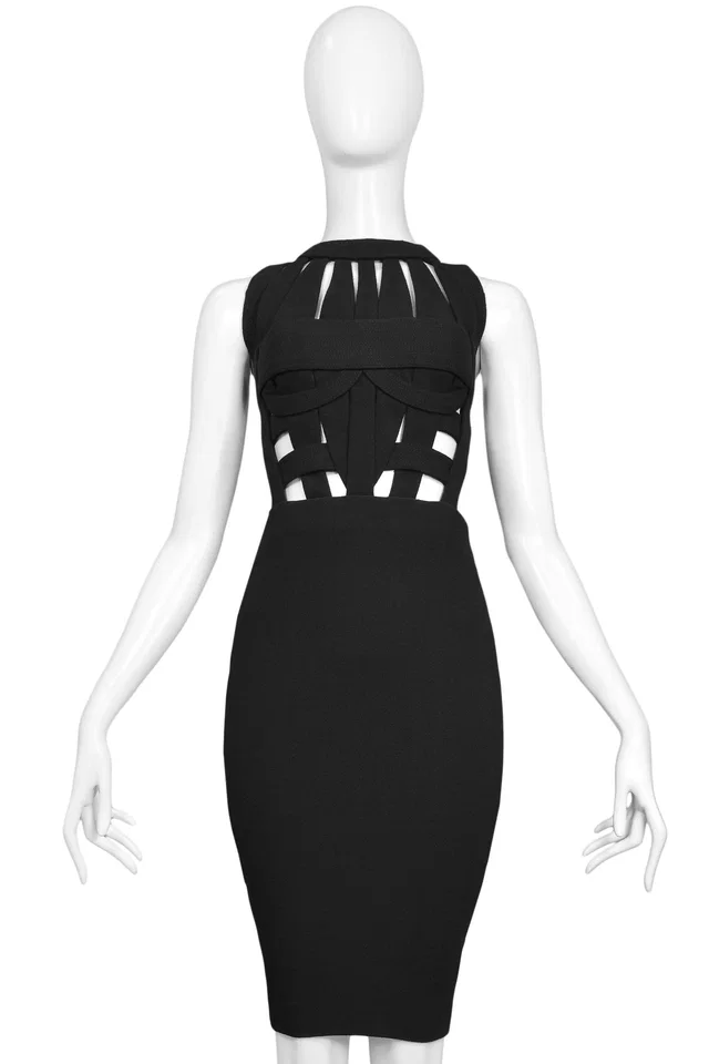 Versace Multi-strap Gold Medallion Bondage Dress 1992 in Gold Woven leather from Resurrection Vintage