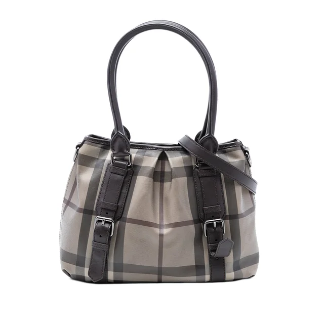 Brown Burberry Small Smoke Check Coated Canvas Northfield Satchel in Brown Coated canvas from Designer Revival