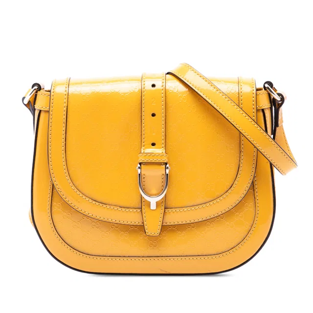 Yellow Gucci Small Microguccissima Patent Stirrup Crossbody in Yellow Patent leather from Designer Revival