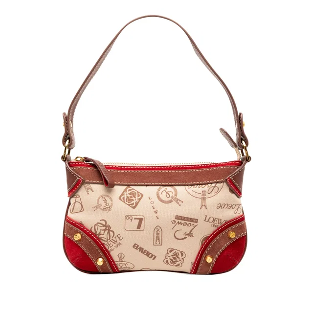 Brown LOEWE 160th Anniversary Suede Trimmed Canvas Shoulder Bag in Brown Suede from Designer Revival