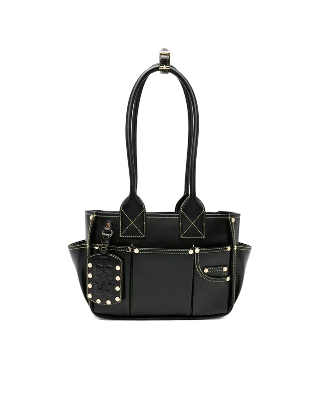 GANNI Posy Shoulder Bag — Black Recycled Leather in Black Leather from HEWI