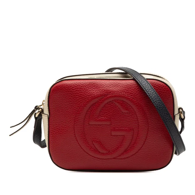Red Gucci Small Tricolor Leather Soho Disco Crossbody in Red Leather from Designer Revival